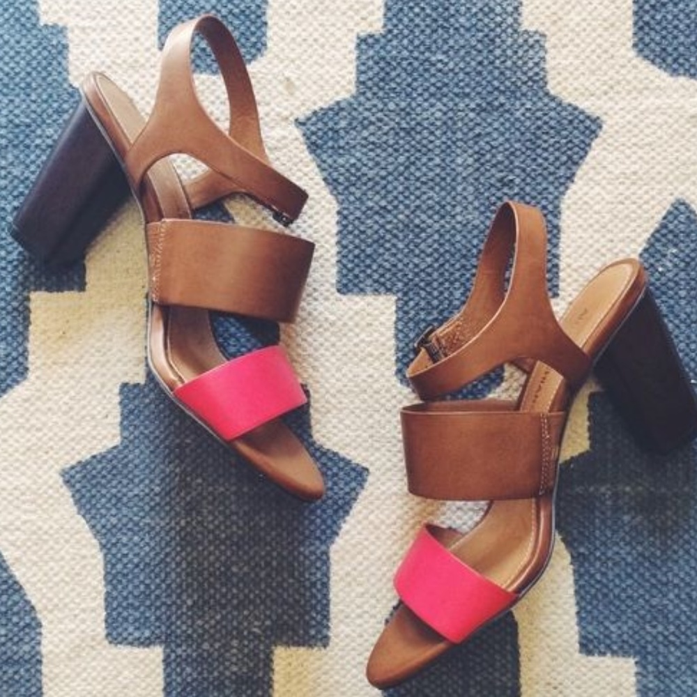 Arturo Chiang blockheel tan red stra sandals shoes